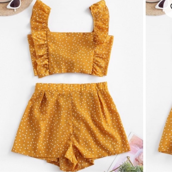 Zaful Tops - ZAFUL Mustard Yellow Two Piece Set Sz M🌻